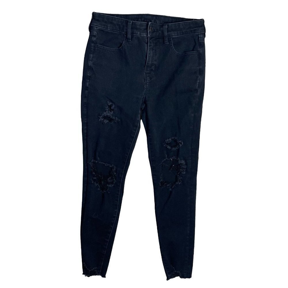 American Eagle Women's Hi-Rise Jegging Black Destroyed Size 6